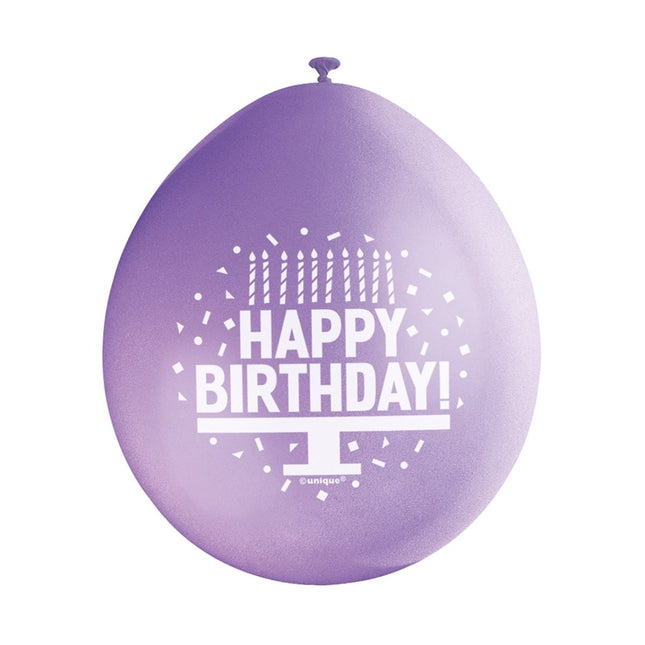 Ballonnen Happy Birthday 28cm 10st van Unique koop je bij Partywinkel