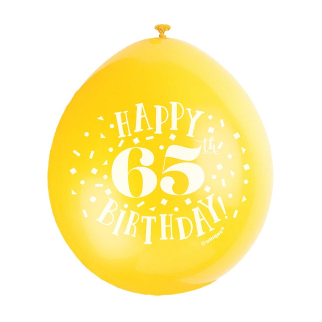 Ballonnen Happy Birthday 65 Jaar 28cm 10st van Unique koop je bij Partywinkel
