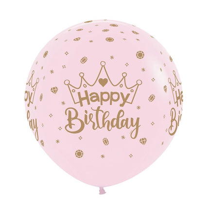 Ballonnen Happy Birthday Crowns Pastel Matte Pink 61cm 3st van Sempertex koop je bij Partywinkel