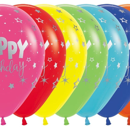 Ballonnen Happy Birthday Fantasy Metallic Ink Silver 30cm 25st van Sempertex koop je bij Partywinkel