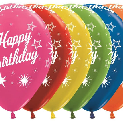Ballonnen Happy Birthday Sparkle Metallic Mix 30cm 25st van Sempertex koop je bij Partywinkel