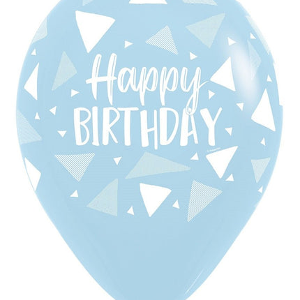 Ballonnen Happy Birthday Triangles Blue Mix 30cm 25st van Sempertex koop je bij Partywinkel