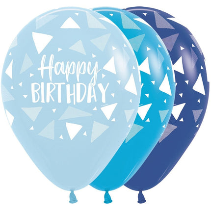 Ballonnen Happy Birthday Triangles Blue Mix 30cm 25st van Sempertex koop je bij Partywinkel