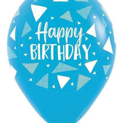 Ballonnen Happy Birthday Triangles Blue Mix 30cm 25st van Sempertex koop je bij Partywinkel