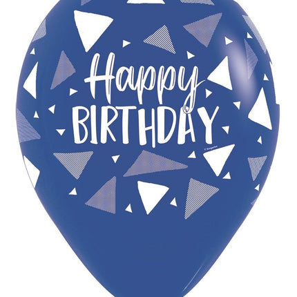 Ballonnen Happy Birthday Triangles Blue Mix 30cm 25st van Sempertex koop je bij Partywinkel