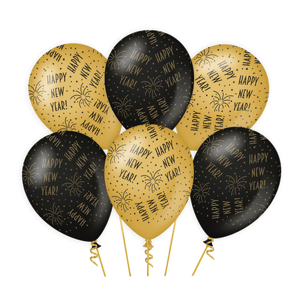 Ballonnen Happy New Year Goud Zwart 30cm 6st van Paper Dreams koop je bij Partywinkel
