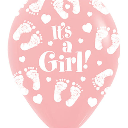 Ballonnen It's a Girl Footprint Pink 30cm 25st van Sempertex koop je bij Partywinkel