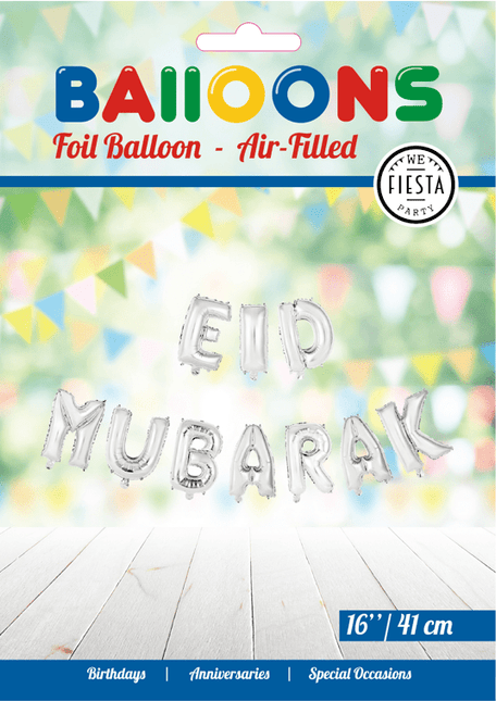 Ballonnen Letter Eid Mubarak Zilver Leeg 41cm van WeFiesta koop je bij Partywinkel