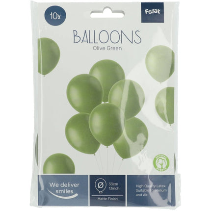 Ballonnen Olive Green 33cm - 10 stuks van Folat koop je bij Partywinkel