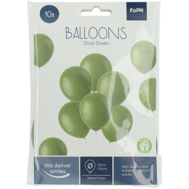 Ballonnen Olive Green 33cm - 10 stuks van Folat koop je bij Partywinkel
