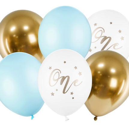 Ballonnen One Mix Blauw 30cm 6st van Partydeco koop je bij Partywinkel