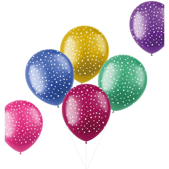 Ballonnen Stippen & Sterren Gekleurd 33cm 6st van Folat koop je bij Partywinkel