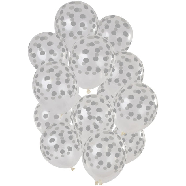 Ballonnen Stippen Zilver 30cm 15st van Folat koop je bij Partywinkel