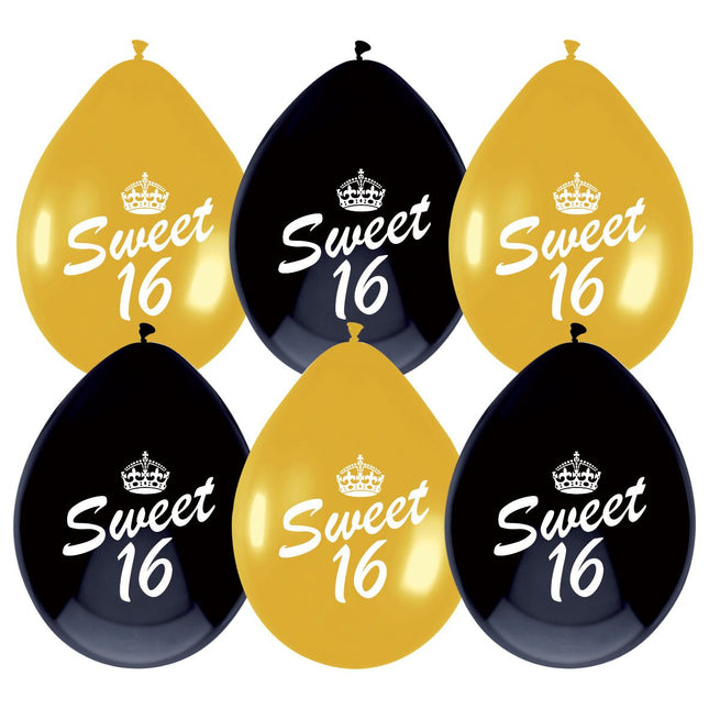 Ballonnen Sweet 16 30cm 6st van Haza Witbaard koop je bij Partywinkel