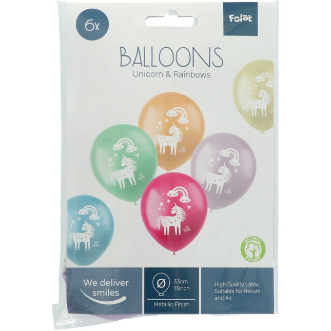 Ballonnen Unicorn & Regenboog 33cm 6st van Folat koop je bij Partywinkel