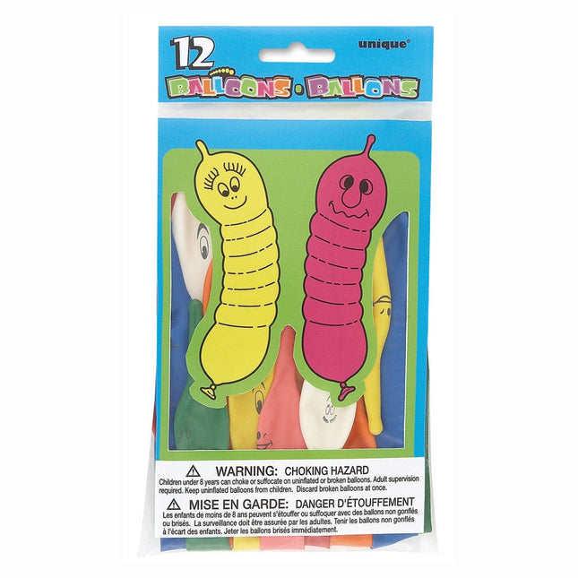 Ballonnen Wormen Gekleurd 22cm 12st van Unique koop je bij Partywinkel