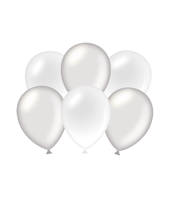 Ballonnen Zilver/Wit Metallic 30cm 6st van Paper Dreams koop je bij Partywinkel