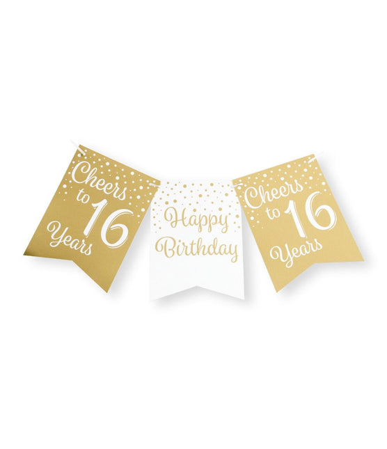 Banner 16 Jaar Goud Wit 6m van Paper Dreams koop je bij Partywinkel