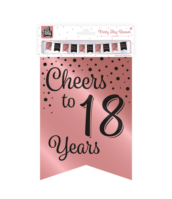 Banner 18 Jaar Roze Zwart 6m van Paper Dreams koop je bij Partywinkel