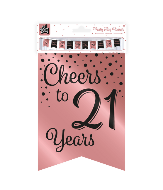 Banner 21 Jaar Roze Zwart 6m van Paper Dreams koop je bij Partywinkel