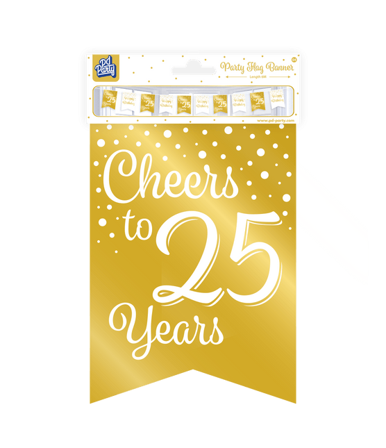 Banner 25 Jaar Goud Wit 6m van Paper Dreams koop je bij Partywinkel