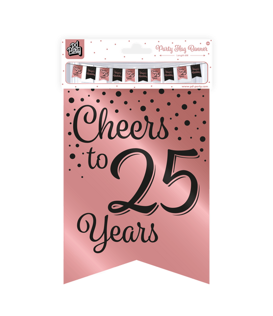 Banner 25 Jaar Roze Zwart 6m van Paper Dreams koop je bij Partywinkel