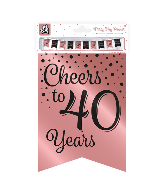 Banner 40 Jaar Roze Zwart 6m van Paper Dreams koop je bij Partywinkel