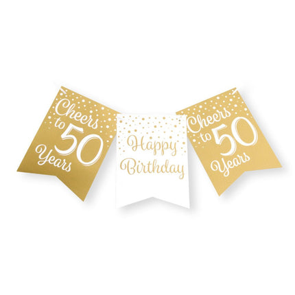 Banner 50 Jaar Goud Wit 6m van Paper Dreams koop je bij Partywinkel