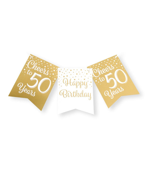 Banner 50 Jaar Goud Wit 6m van Paper Dreams koop je bij Partywinkel