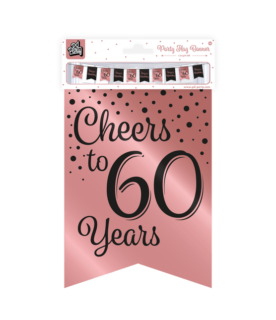 Banner 60 Jaar Roze Zwart 6m van Paper Dreams koop je bij Partywinkel