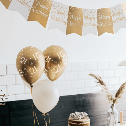 Banner 65 Jaar Goud Wit 6m van Paper Dreams koop je bij Partywinkel
