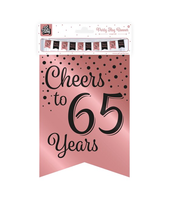 Banner 65 Jaar Roze Zwart 6m van Paper Dreams koop je bij Partywinkel