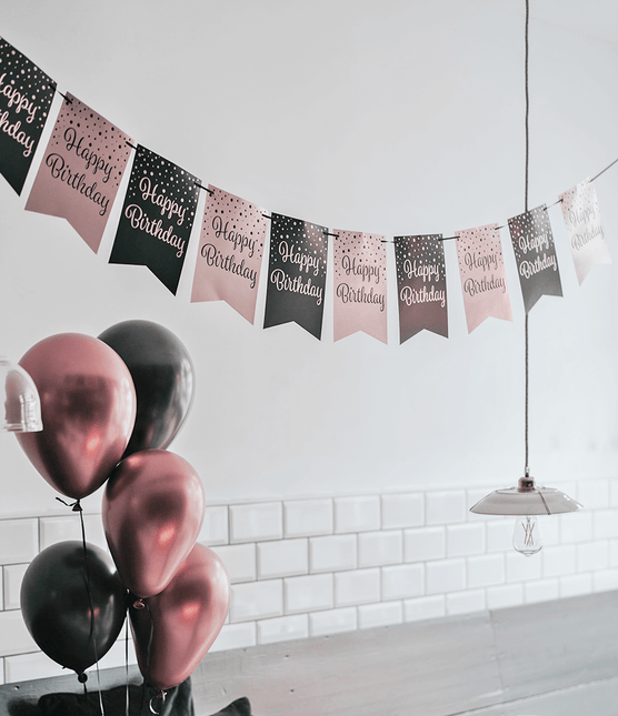 Banner 70 Jaar Roze Zwart 6m van Paper Dreams koop je bij Partywinkel