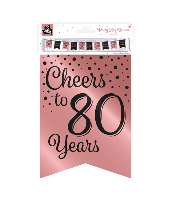 Banner 80 Jaar Roze Zwart 6m van Paper Dreams koop je bij Partywinkel