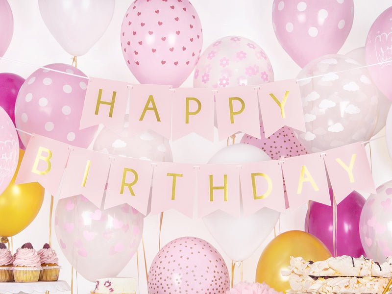 Banner Happy Birthday Lichtroze 1,75m van Partydeco koop je bij Partywinkel