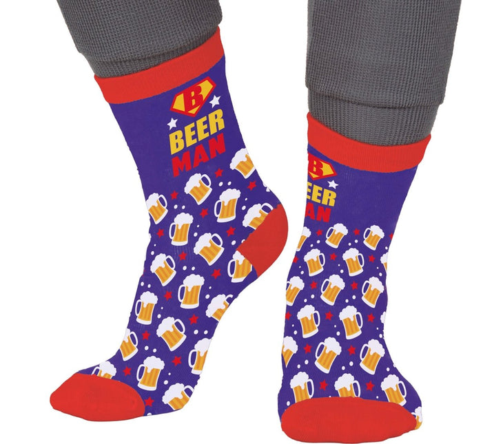 Beerman Sokken Volwassenen Blauw Rood van Fiestas Guirca koop je bij Partywinkel