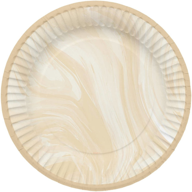 Beige Borden Marmer 23cm 8st van Folat koop je bij Partywinkel