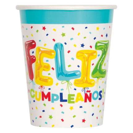 Bekers Feliz Cumpleanos 266ml 8st van Unique koop je bij Partywinkel