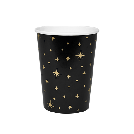 Bekers Gouden Sterren Zwart 13cm 8st van Paper Dreams koop je bij Partywinkel