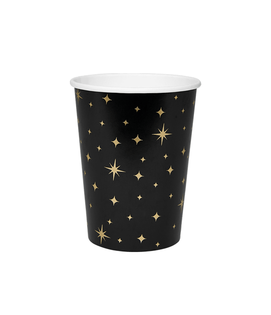 Bekers Gouden Sterren Zwart 13cm 8st van Paper Dreams koop je bij Partywinkel