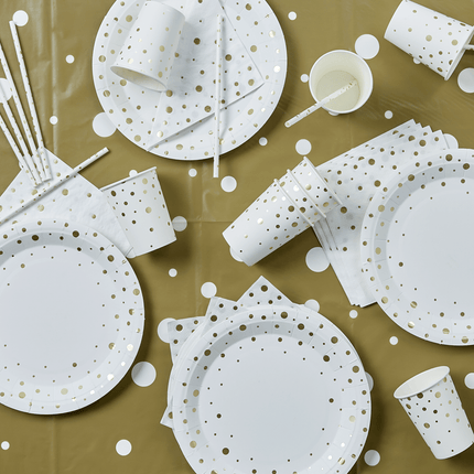Bekers Gouden Stippen Wit 13cm 8st van Paper Dreams koop je bij Partywinkel