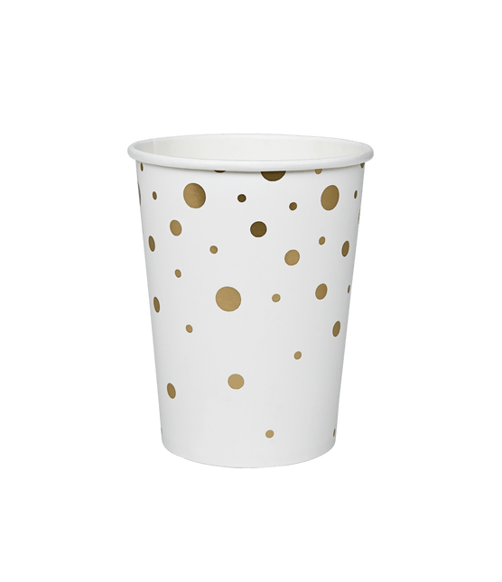 Bekers Gouden Stippen Wit 13cm 8st van Paper Dreams koop je bij Partywinkel