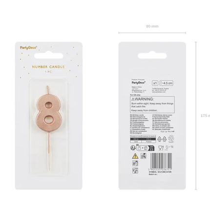 8 Year Candle Rose Gold 9cm