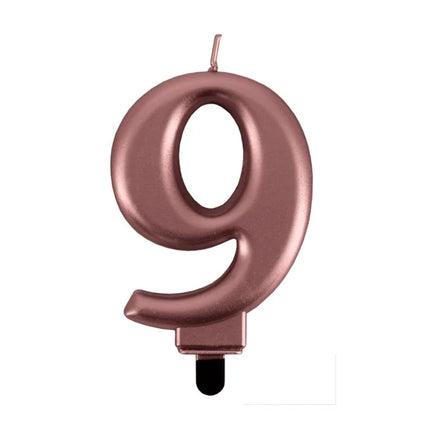 9-Year Birthday Candle, Pink Metallic, 7 cm