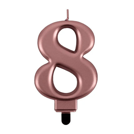 8th Birthday Candle, Pink Metallic