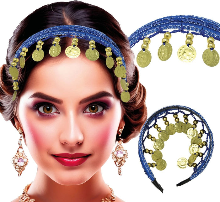 Blauw Gouden Hoofdband Munten van Fiestas Guirca koop je bij Partywinkel