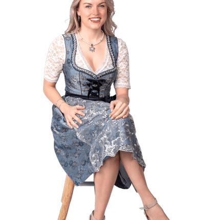 Blauw Zilveren Dirndl Jurk Oktoberfest Dames 2 Delig van Haus Huberts koop je bij Partywinkel
