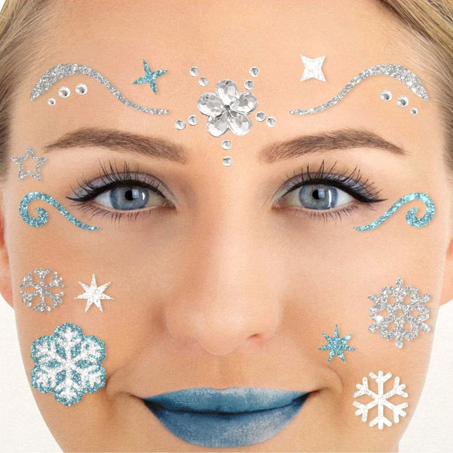 Blauw Zilveren Nep Tattoos Gezicht Glitter Ijsprinses van VDV Benefit koop je bij Partywinkel