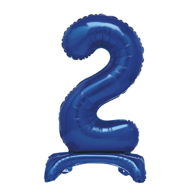 Blauwe Cijfer Ballon 2 Jaar Met Standaard 76cm van Unique koop je bij Partywinkel
