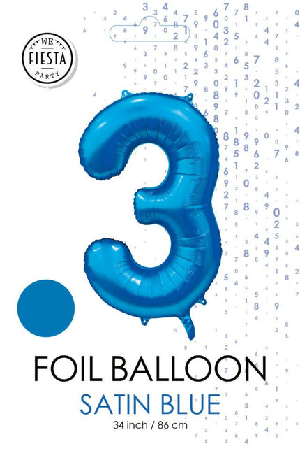 Blauwe Cijfer Ballon 3 Jaar Glans 86cm van WeFiesta koop je bij Partywinkel